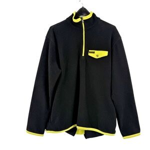 Polo Ralph Lauren Fleece Jacket Black Yellow Trim Quarter Zip Y2K Vintage Sport